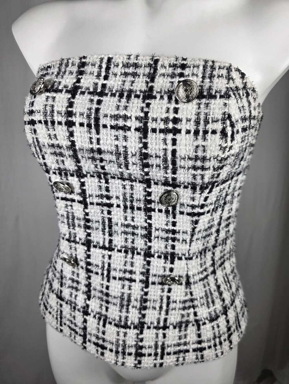 WHBM Tweed Bustier Top | Size 2 | NWOT | Black & White  Structured Corset - Picture 13 of 13
